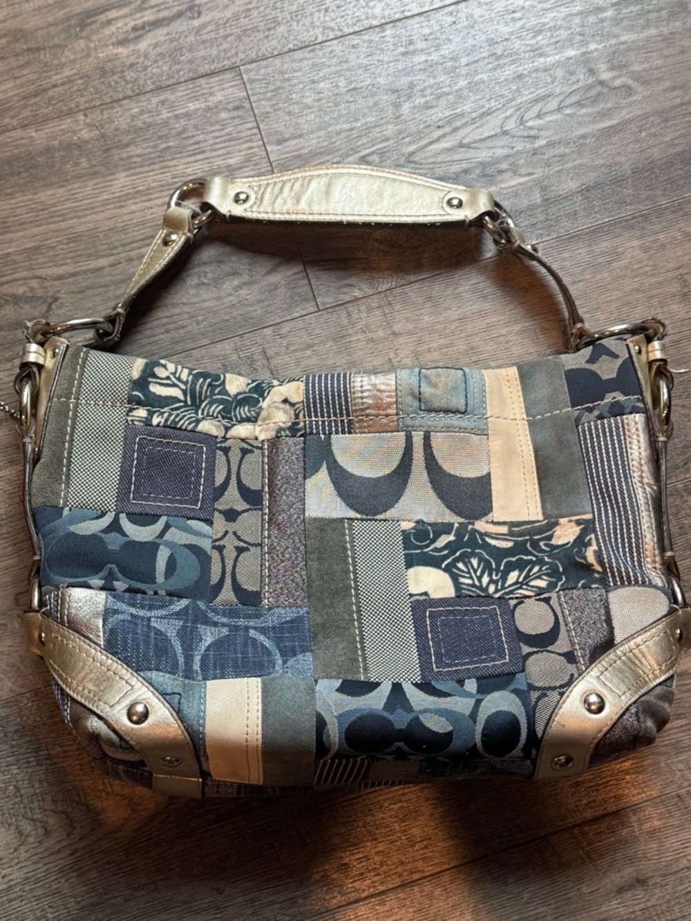 Coach Rare Y2K Denim Patchwork Hobo Purse Shoulder Bag F13720 - Picture 5 of 16